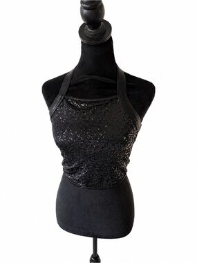 Black Sequin Halter Dance Top XS Ballroom Latin Salsa Practice Performance